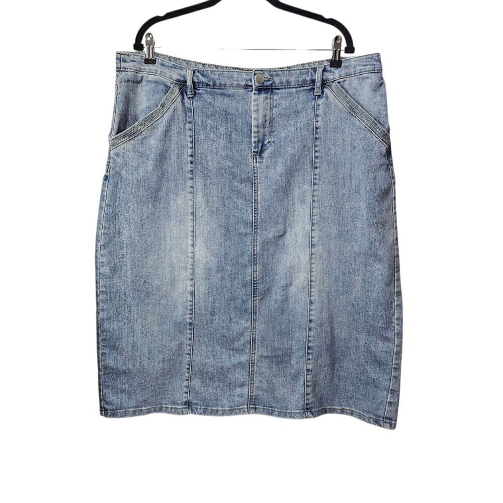 Baccini Denim Vintage Tailored Boho Midi Stretch Pencil Skirt
